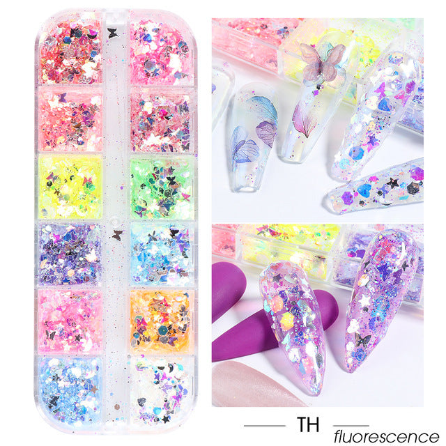 Wholesale 3pcs Butterfly Mica Platinum Fragment Hexagonal Nail Jewelry Patch